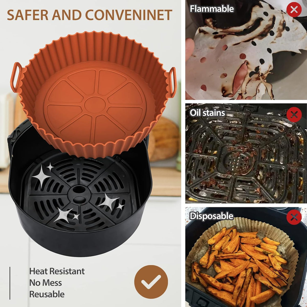 🔥 6-Piece Silicone Air Fryer Baking Tray Set – Non-Stick, Reusable & Easy to Clean