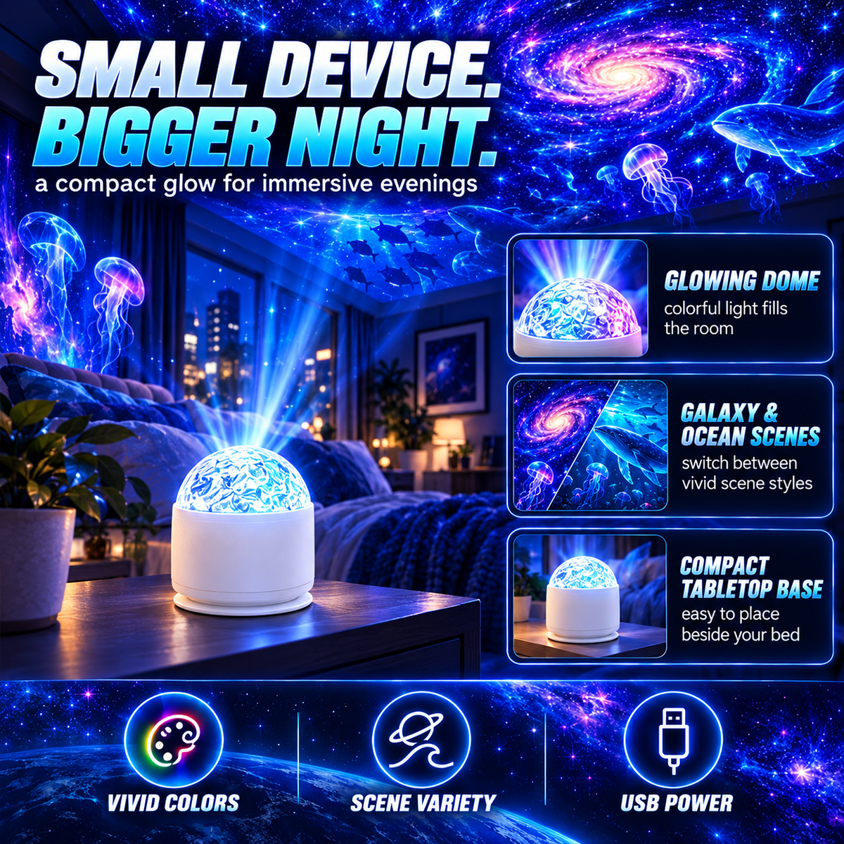 Aurora Dream Galaxy Projector  Transform Your Room After Dark.